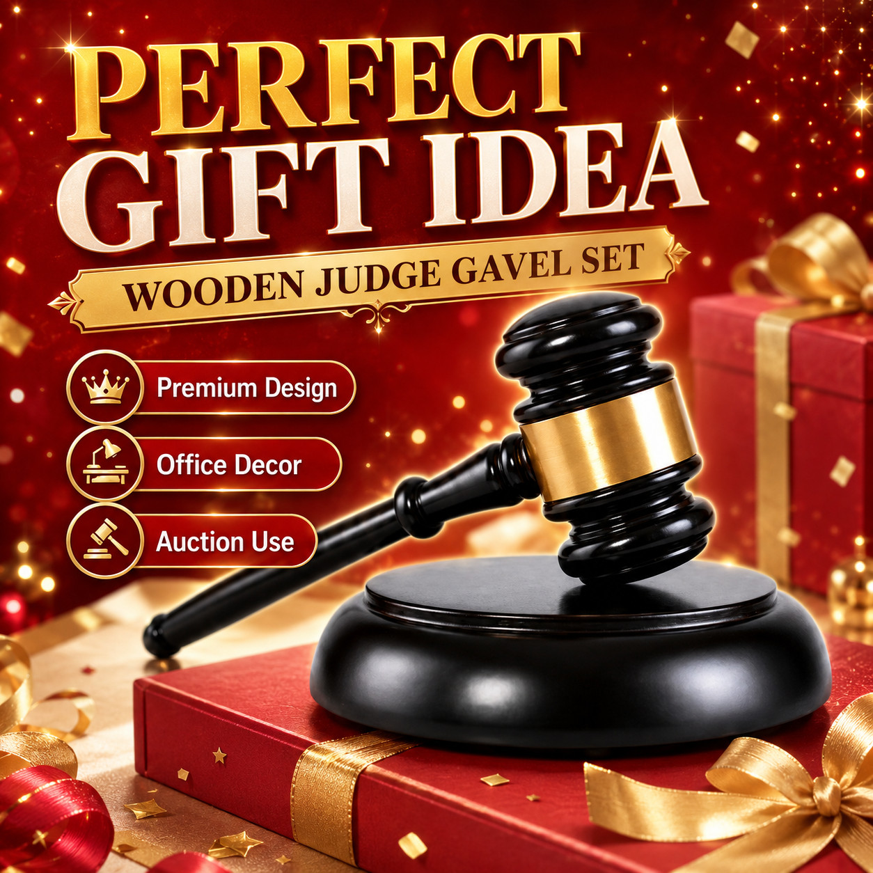 Black Wood Judge Gavel Set with Matching Base Auction Meeting Office Decor Gift