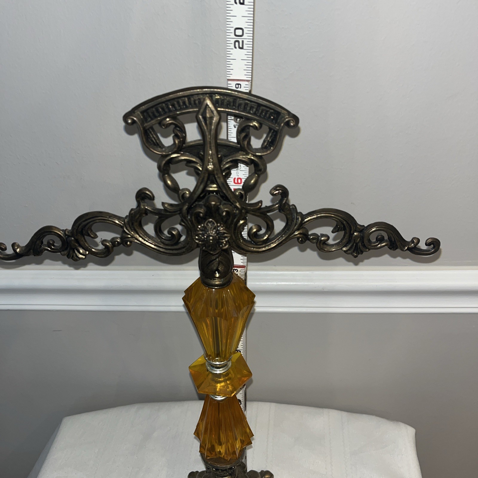 Vintage Cast Metal Arms Of Justice Scale Ornate Acrylic Gold