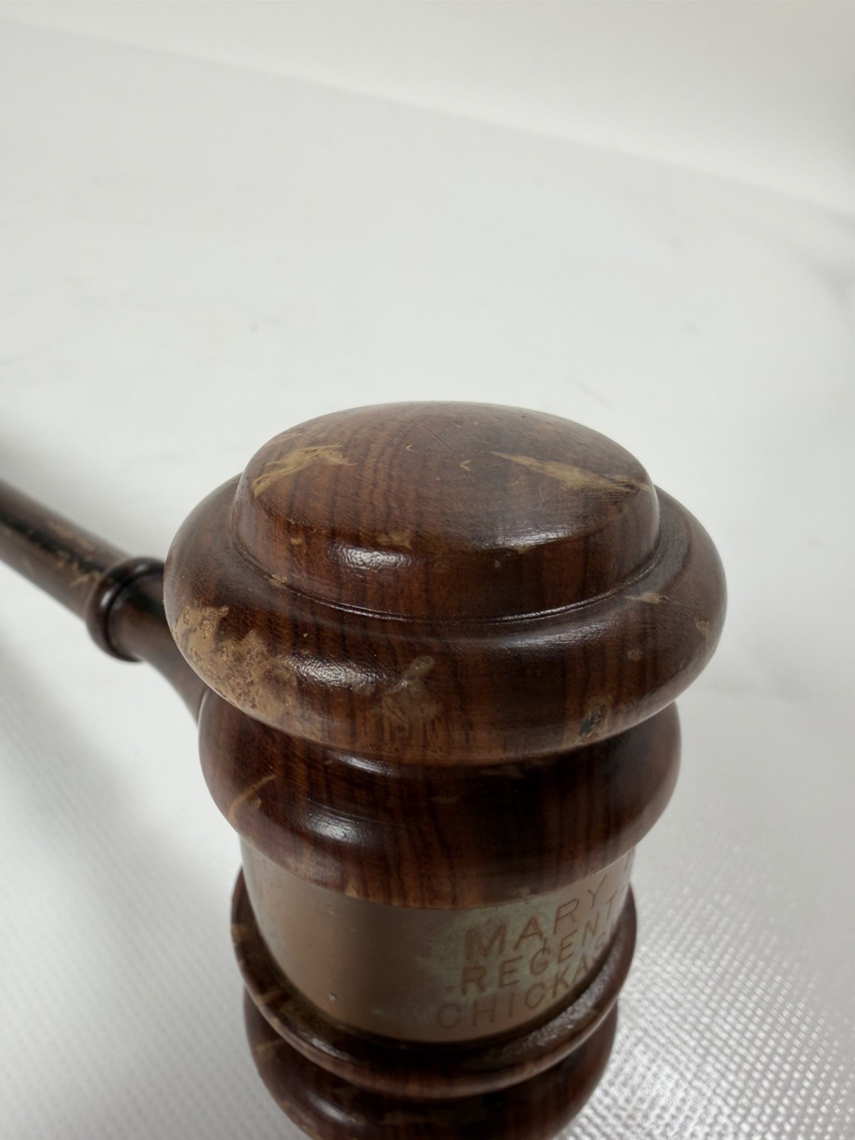 Vintage Judge Gavel Wood Brass Engraved Mary Roddy Chickasha Oklahoma USAO 10in