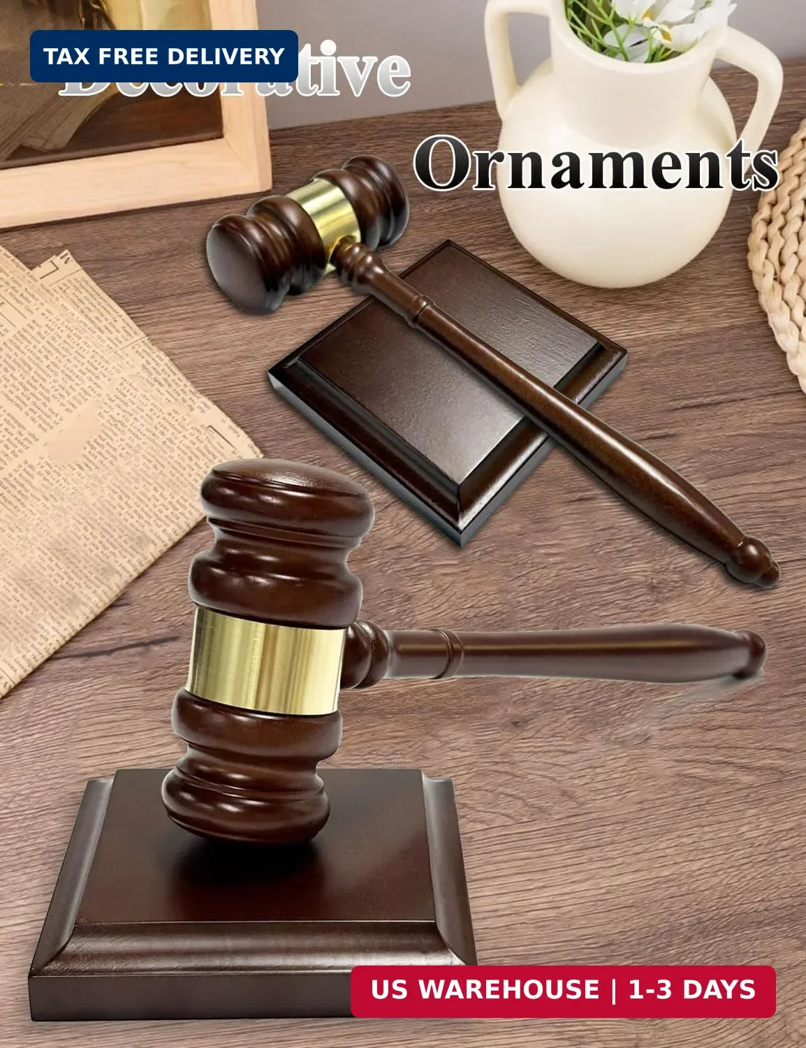 Perfect Desk Accessory, Wooden Gavel and Sound Block Set for Lawyers, Judges, Ch