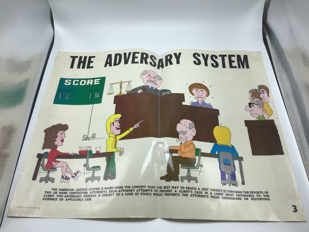 Original LAW Poster 1976justice publications — THE ADVERSARY SYSTEM —
