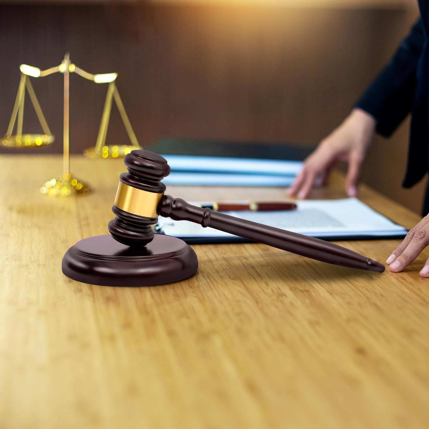 Wooden Gavel and Block Set, Wooden Gavel and Sound Block Set for Lawyer Judge Au