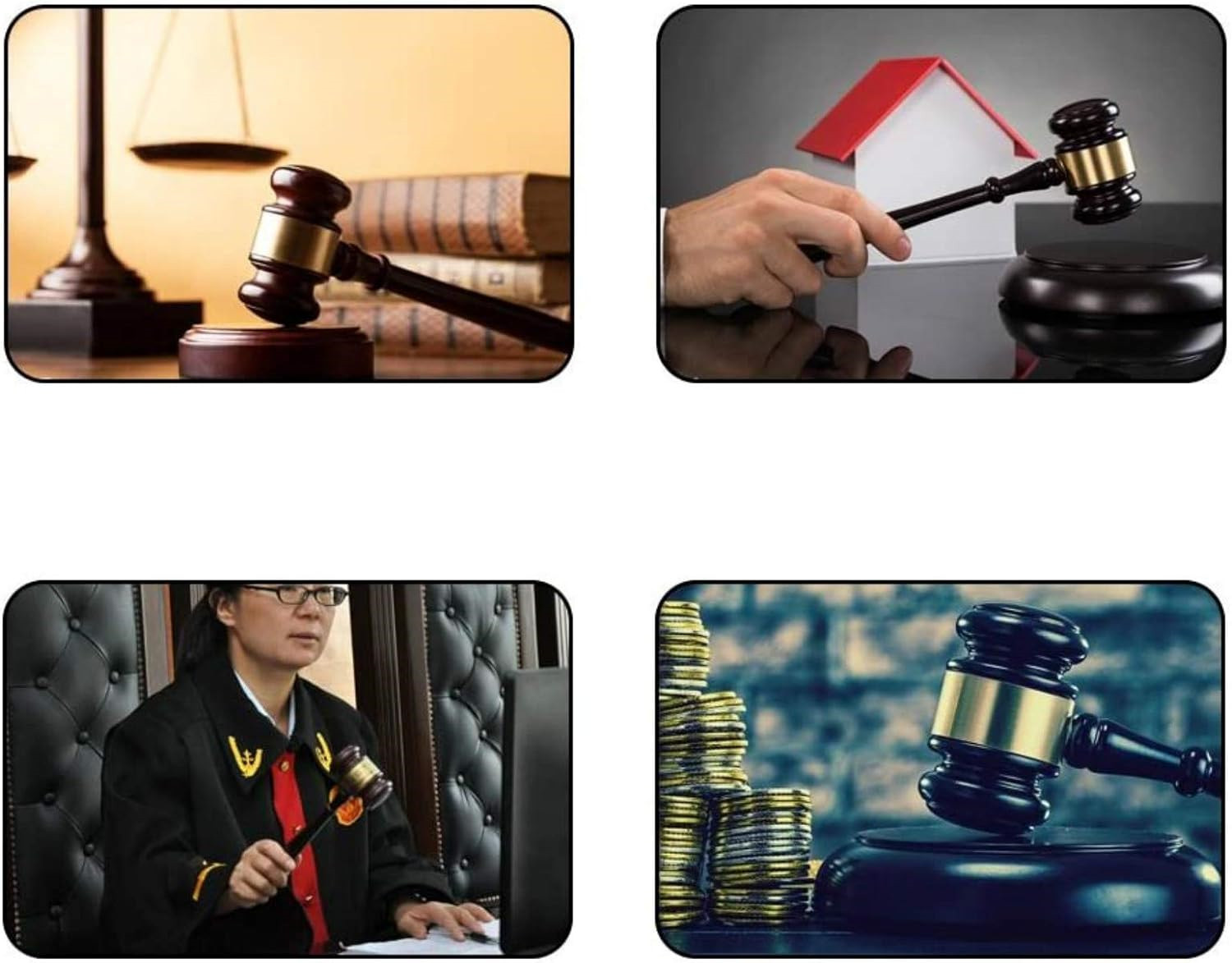 Wooden Gavel Hammer and Sound Block Set Mallet for Lawyer Judge Auction Sale