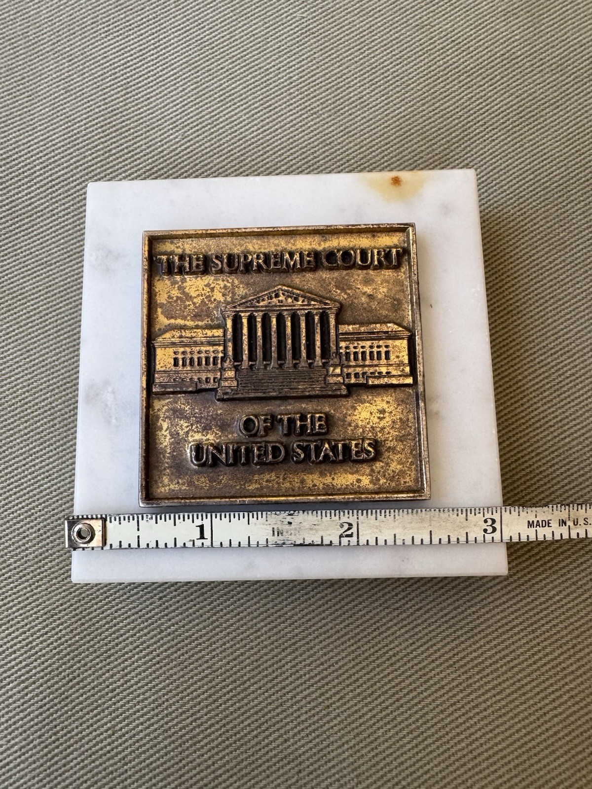 Souvenir 1960s Marble and Bronze Paperweight – US Supreme Court – Crest Craft