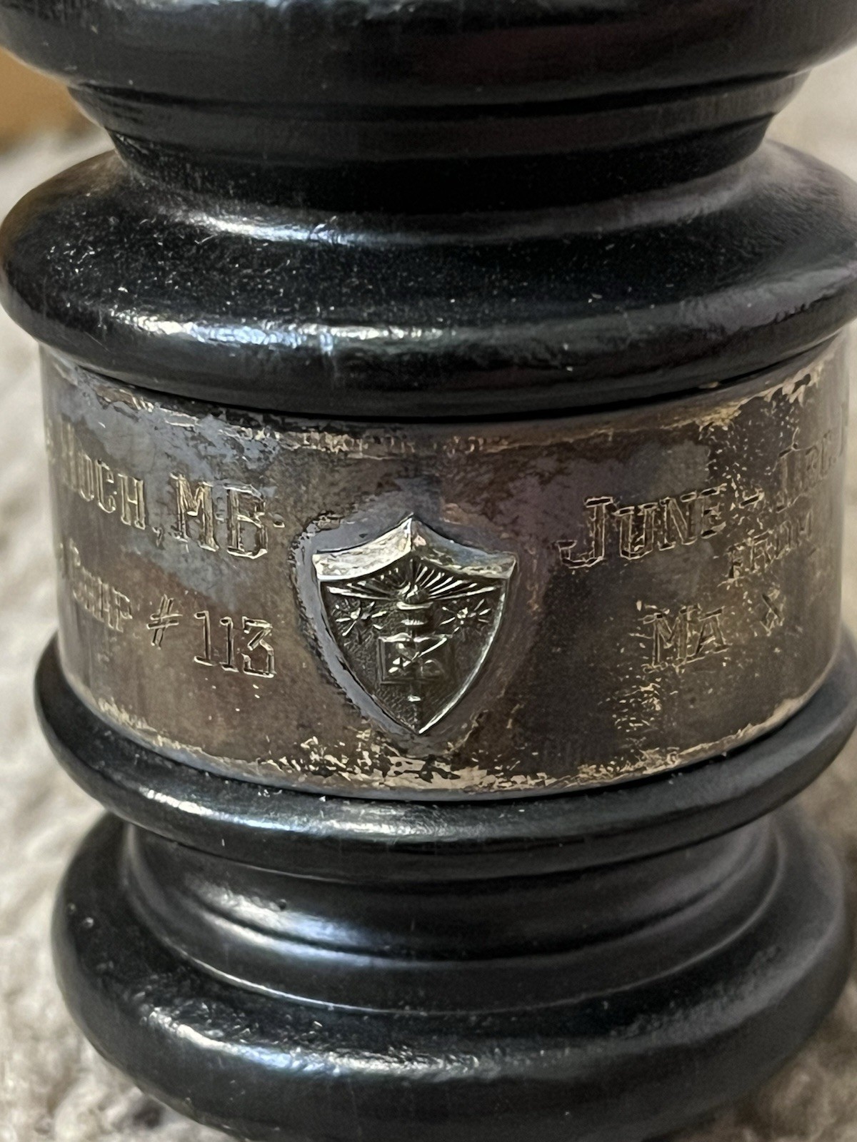 Vintage Wooden Judge Gavel w/ Engraved Metal Band & Box Court Legal Decor