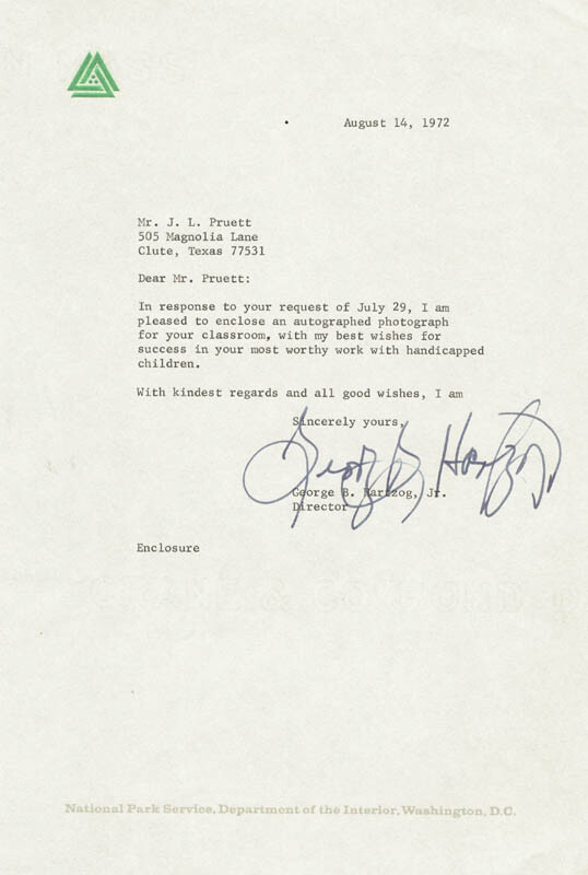 GEORGE B. HARTZOG JR. – TYPED LETTER SIGNED 08/14/1972