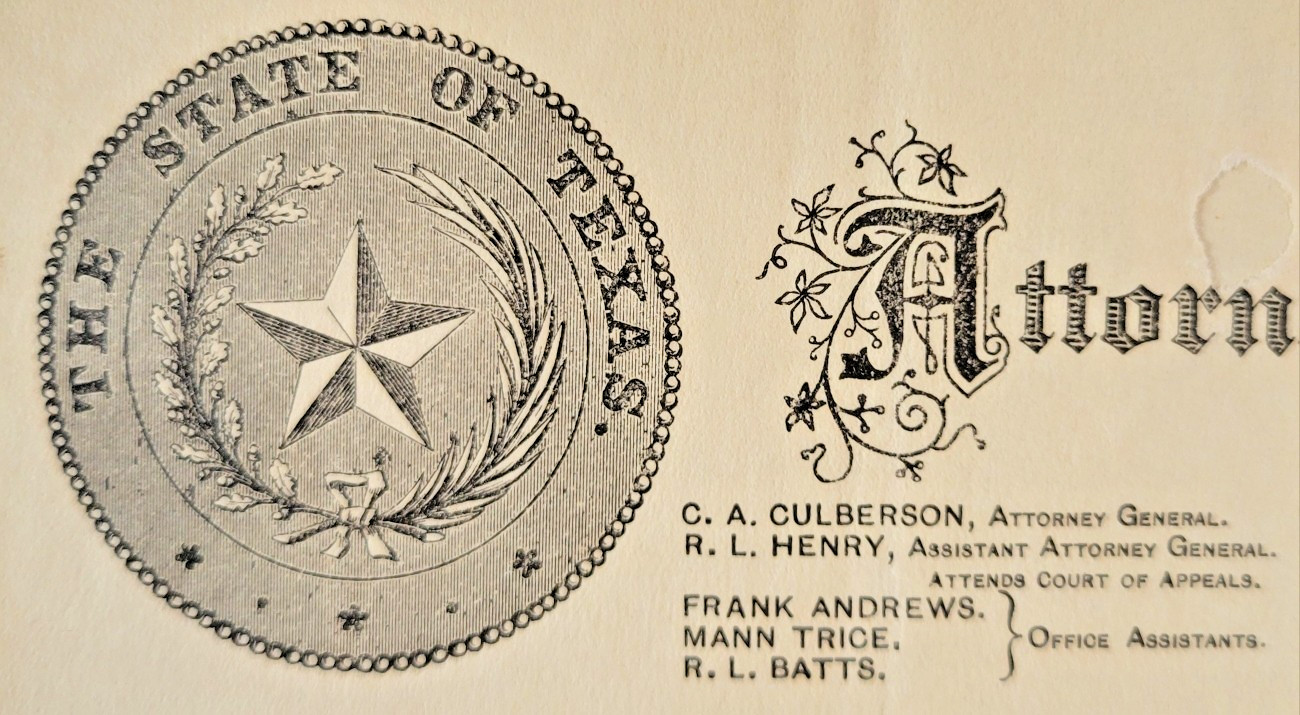 1893 AUSTIN TEXAS letterhead C. A. CUBLERSON R.L. HENRY FRANK ANDREWS