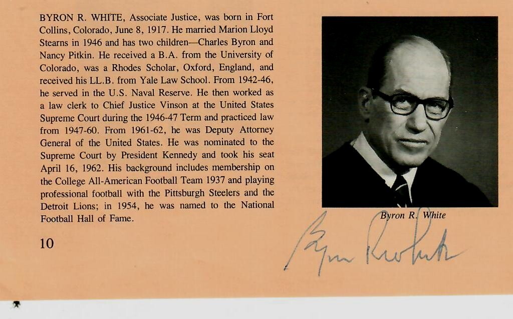 RARE! “Supreme Court Justice» Byron White Hand Signed Magazine Biography