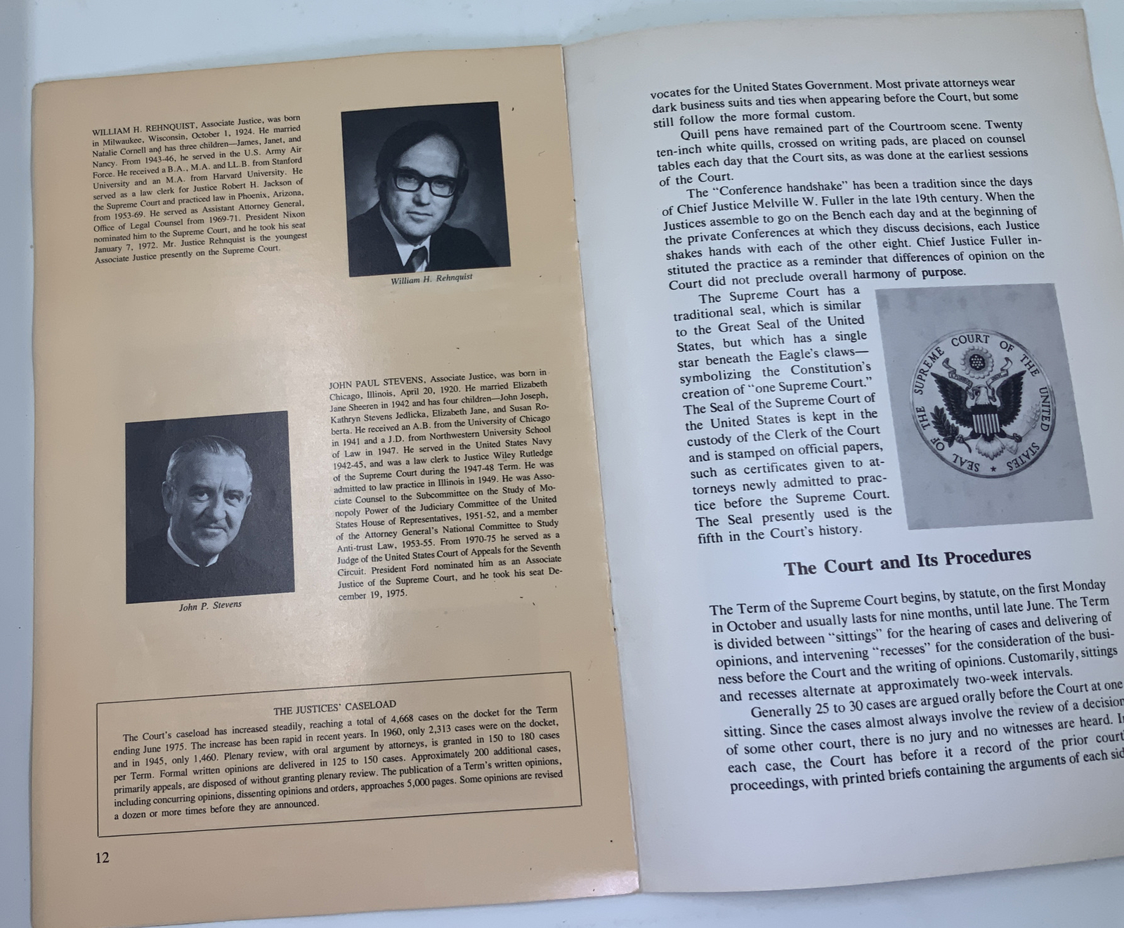 Vintage 1976 Booklet The Supreme Court of the United States Brochure, Book
