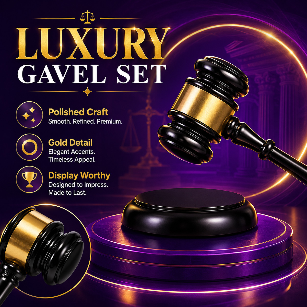 Handcrafted Decorative Judge Gavel with Smooth Finish and Premium Appearance