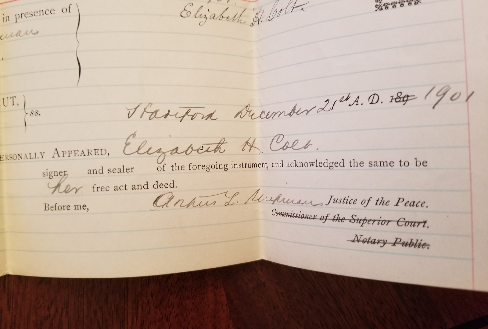 Elizabeth Hart Jarvis Colt Armory HARTFORD Ct C1901 HISTORIC Antique Deed