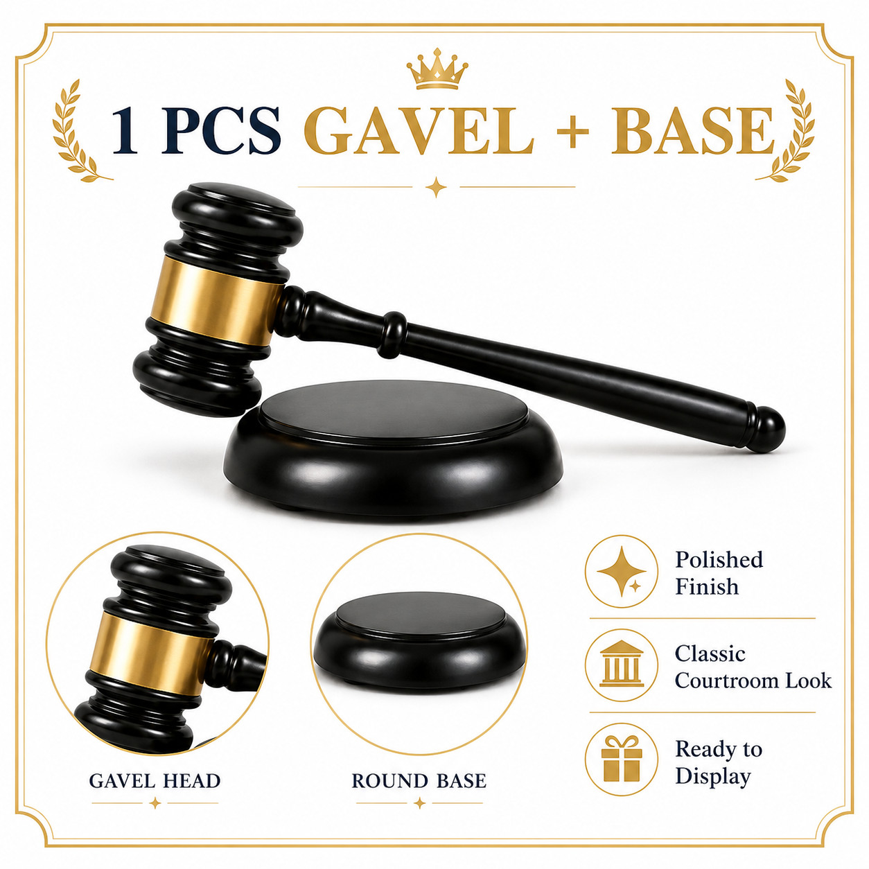 1 Gavel 1 Base Judge Gavel Set Black Gold Desktop Display Law Office Decor Gifts