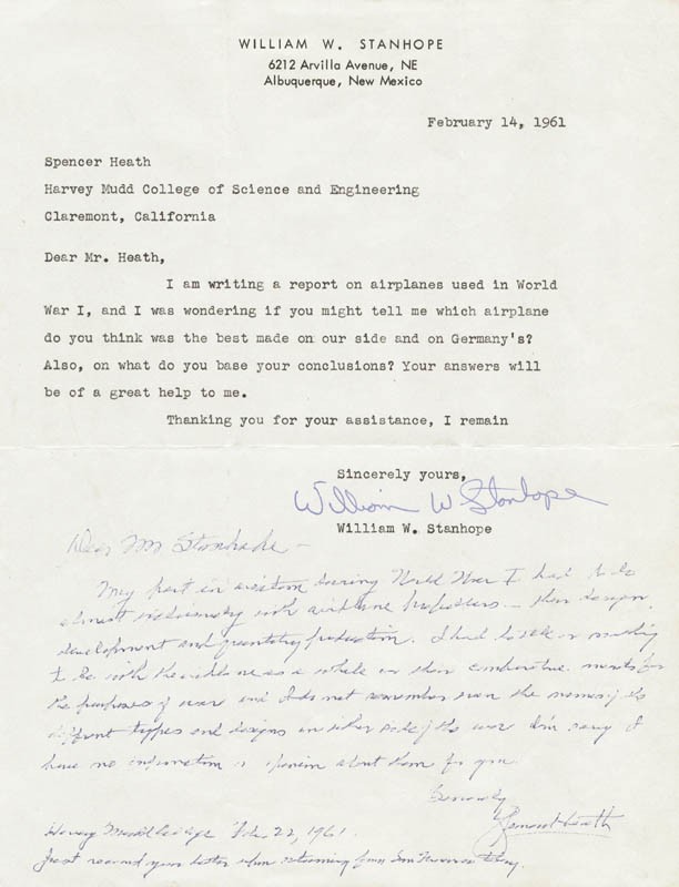 SPENCER HEATH – AUTOGRAPH LETTER SIGNED 02/22/1961
