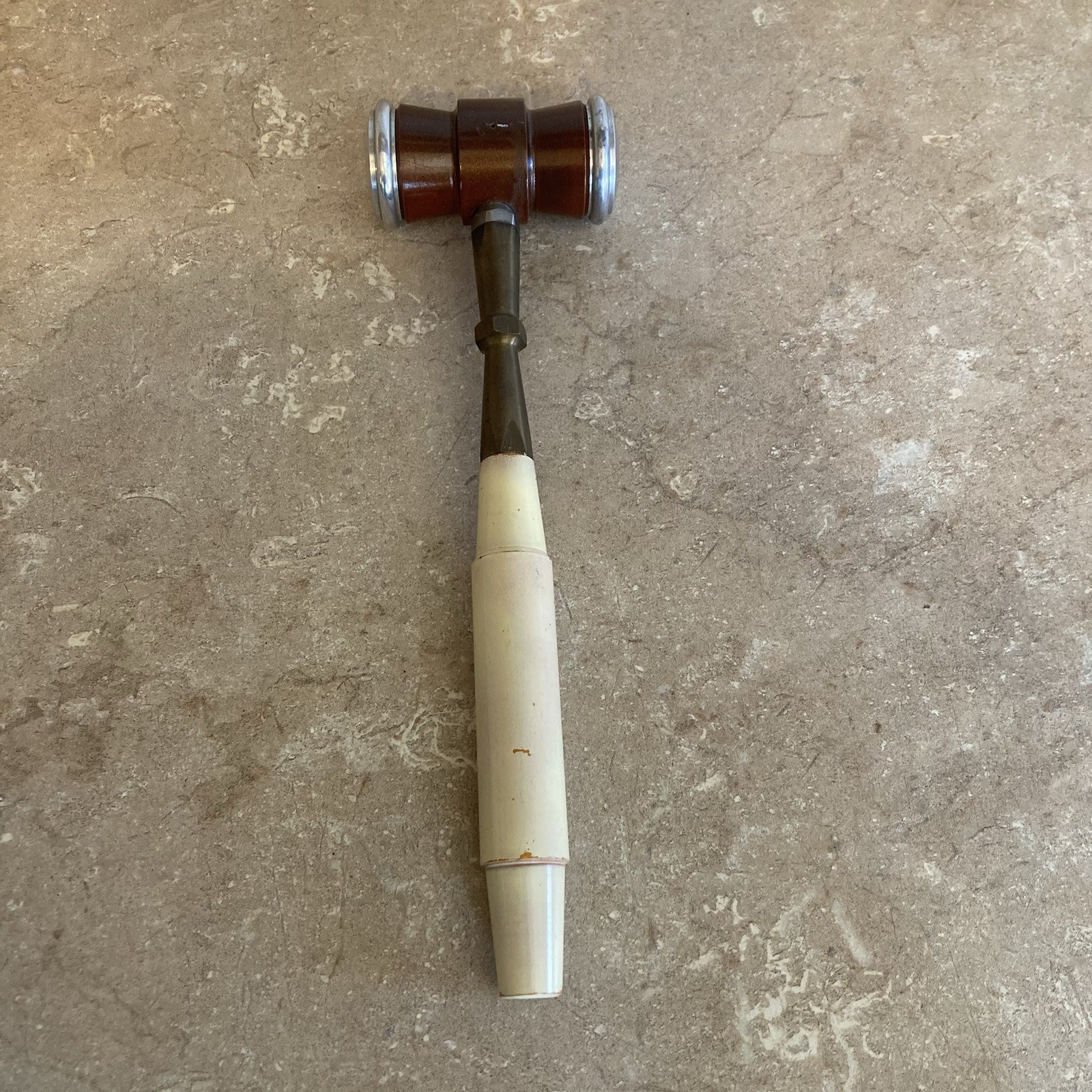 Vintage 11” Wooden Gavel w/ Metal Ends Auctioneer Judge Meeting Hammer Retro