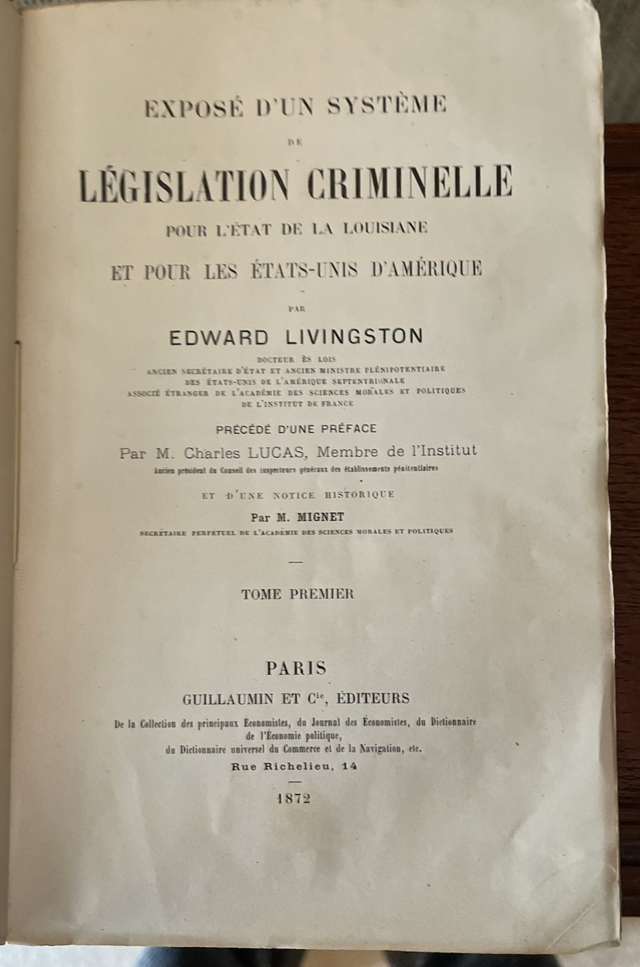 Louisiana Edward Livingston-2 Vol. Legislation Criminelle L’Etat De La Louisiane