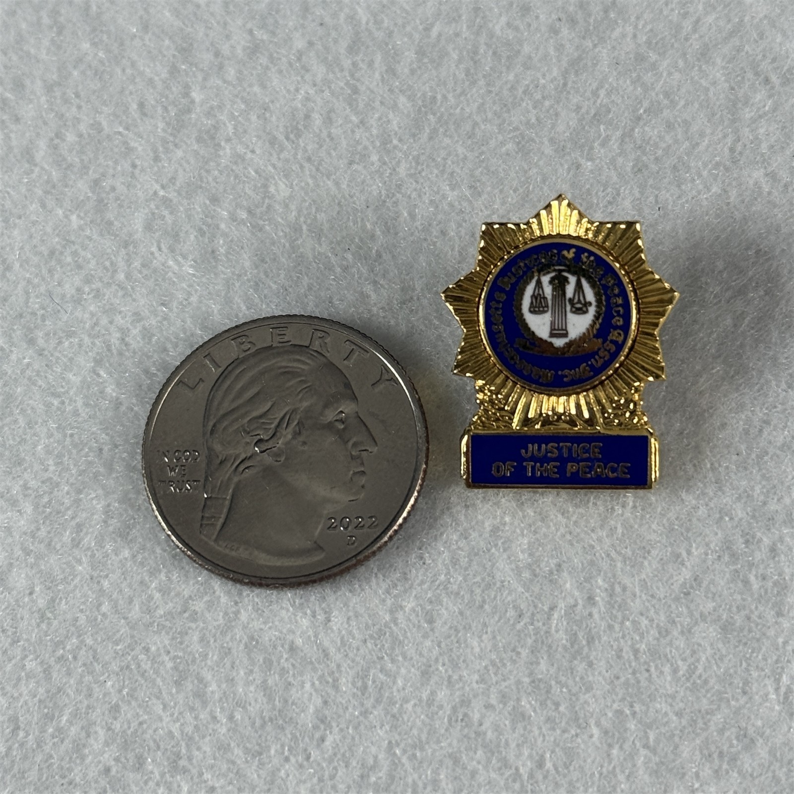 Massachusetts Justice Of The Peace Seal Emblem Gold Tone Pin Pinback #58519