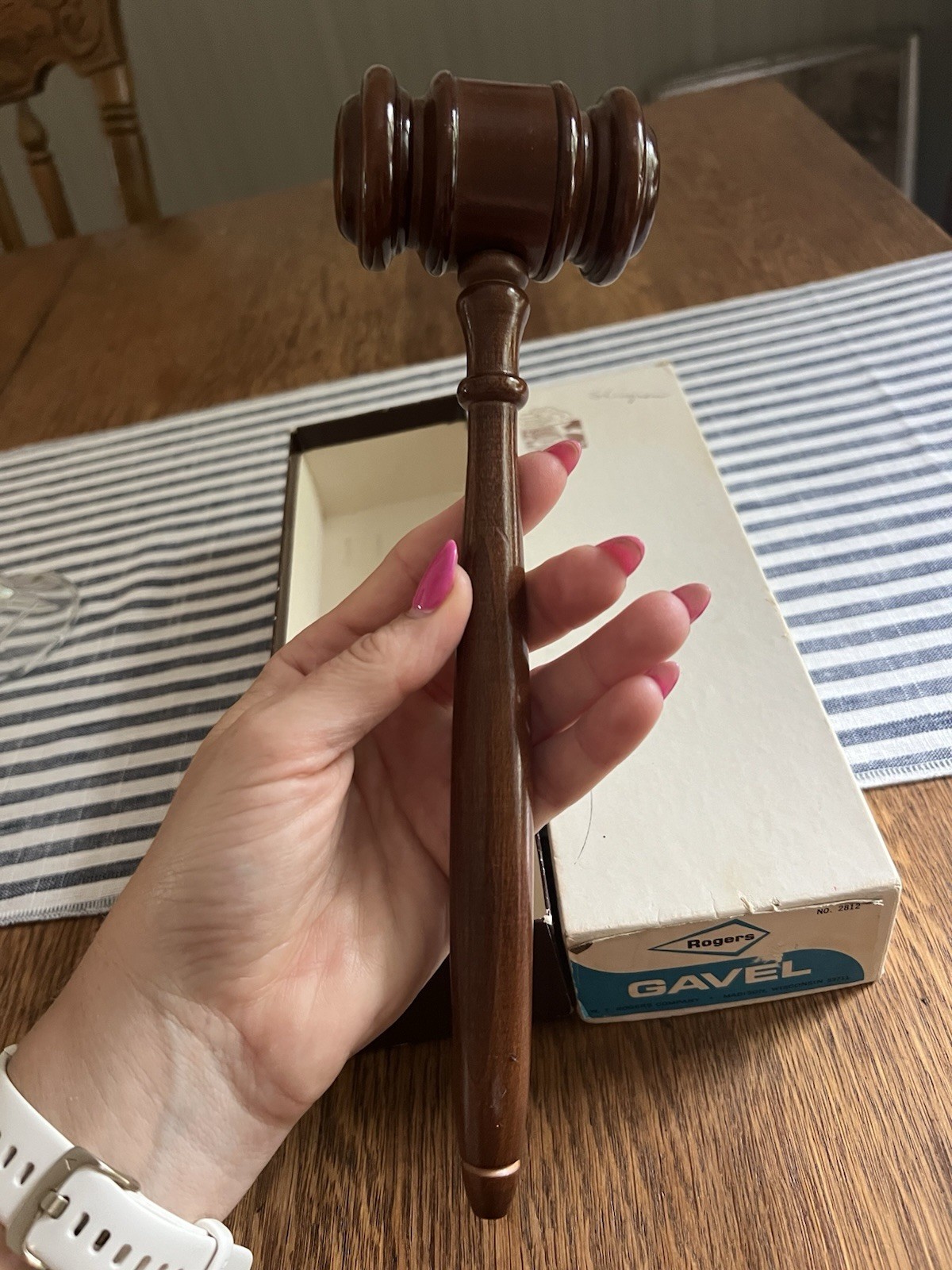 Vintage Gavel 10” W Box Symbol of Leadership with box Rogers Gavel