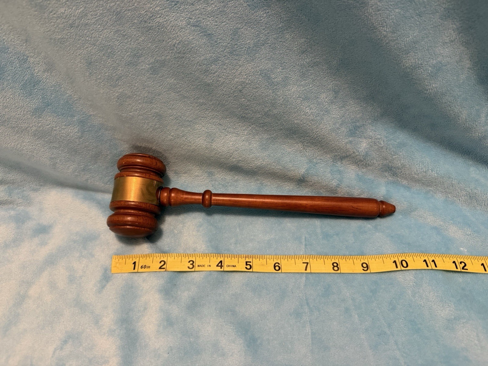 Genuine Vintage Wooden Judge’s Gavel Mallet 1990’s 10 Inch Walnut Gold Band