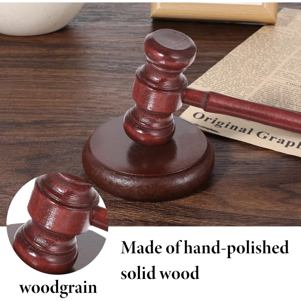 Handmade Wooden Gavel and Sound Block Set for Lawyers Judges Auction Courtroom