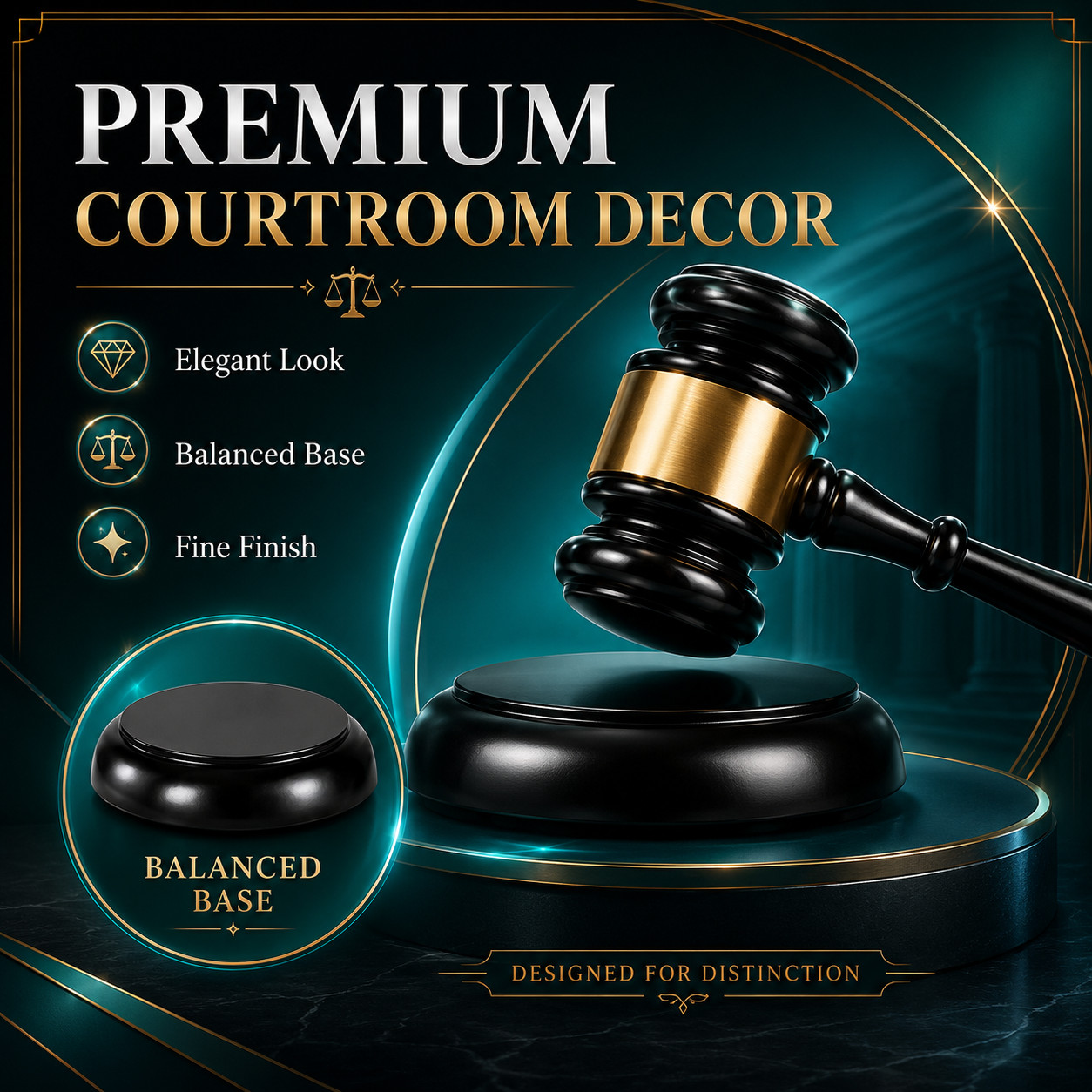 Sophisticated Wooden Gavel Display Set with Decorative Gold Accent Ring Design