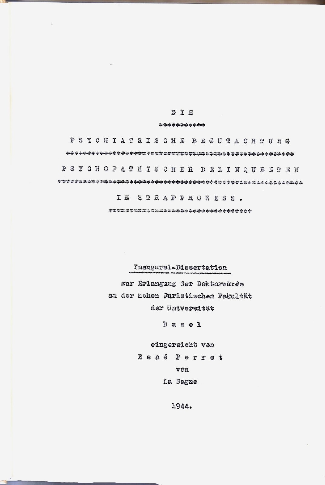 University of BASEL 1944 Vol German Language Doctorate Thesis, Faculty of Law