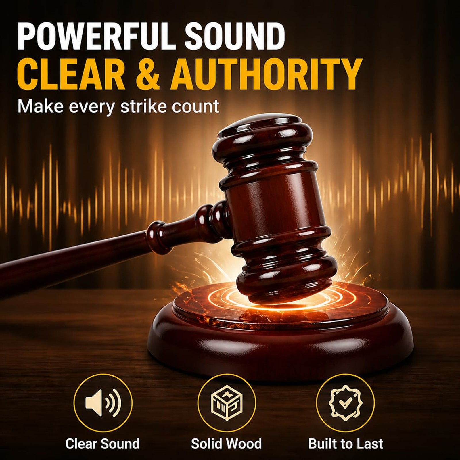 Wooden Gavel and Sound Block Set, 9.8 Inch Judge Gavel with 4.8 Inch Block, Loud