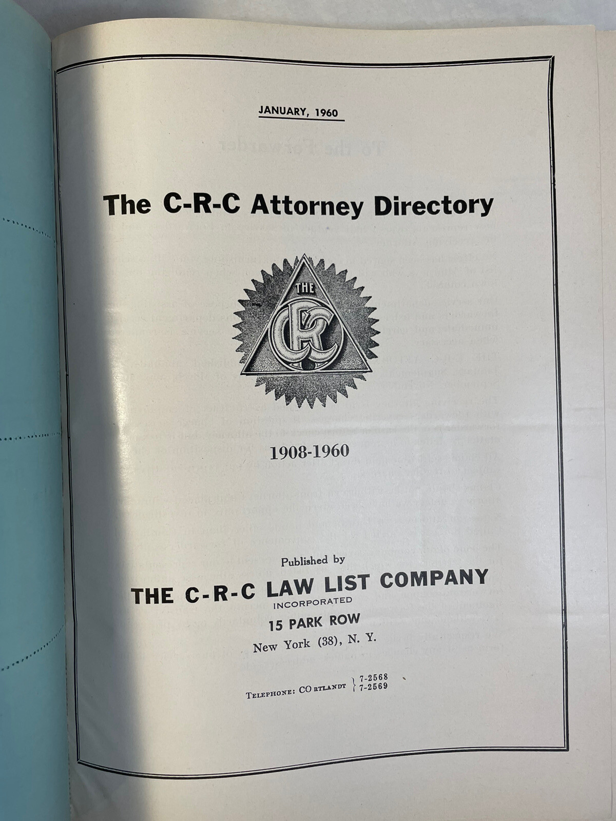 The CRC Law List 1960 Attorney Directory ABA American Bar Association