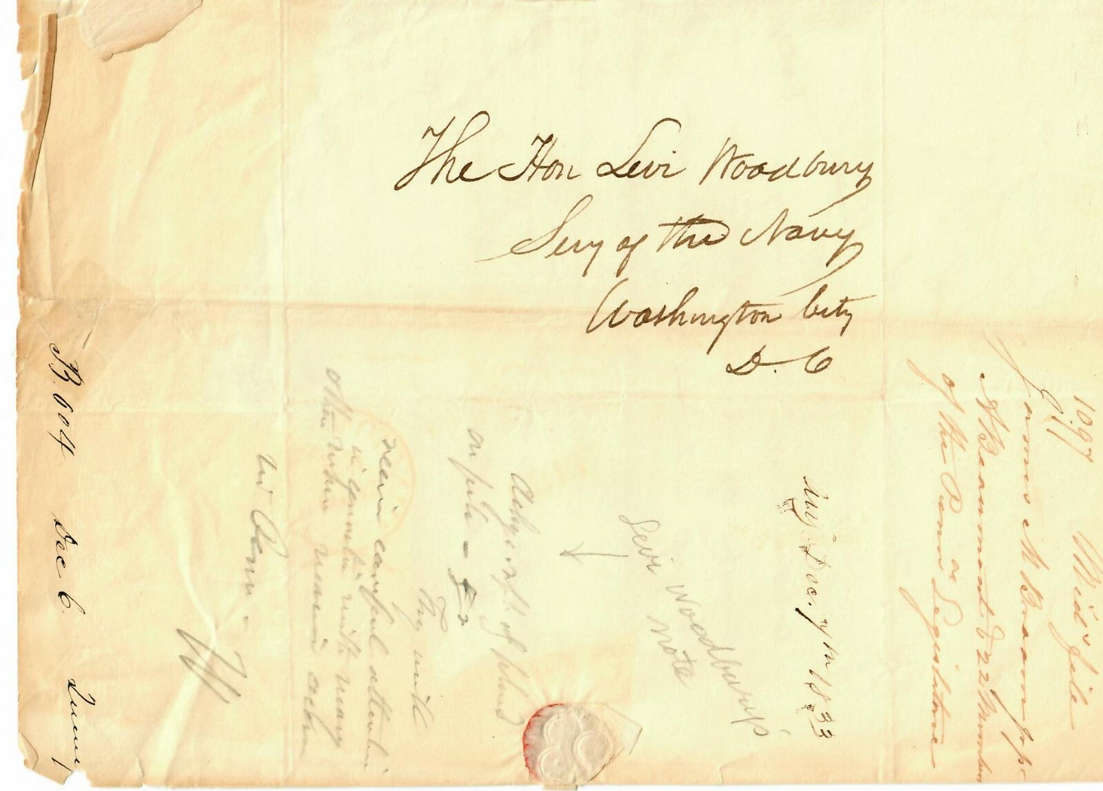 RARE! “Supreme Court Justice» Levi Woodbury Hand Written Letter From 1833 COA