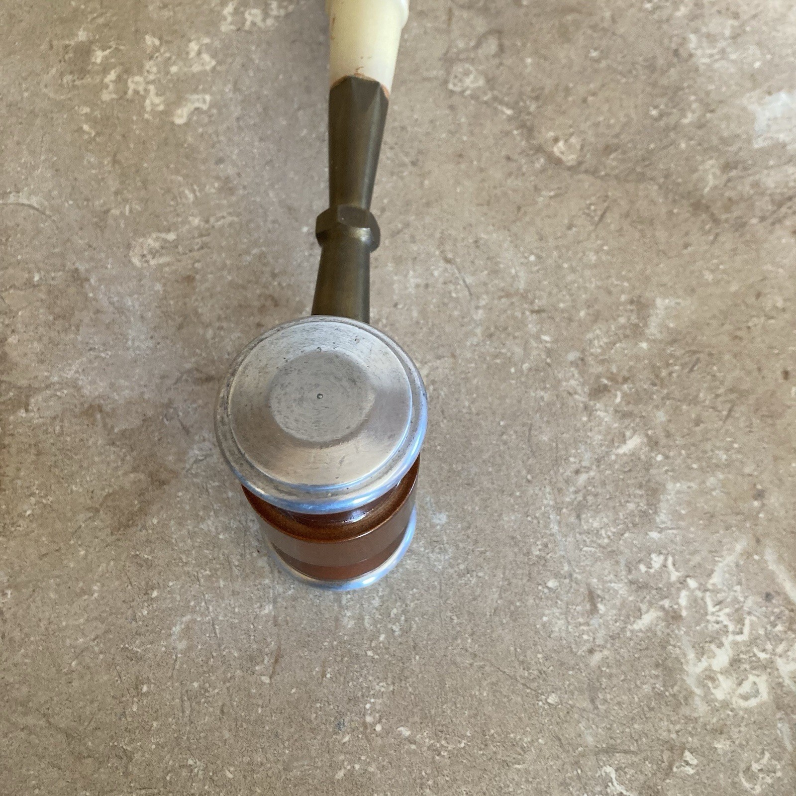 Vintage 11” Wooden Gavel w/ Metal Ends Auctioneer Judge Meeting Hammer Retro