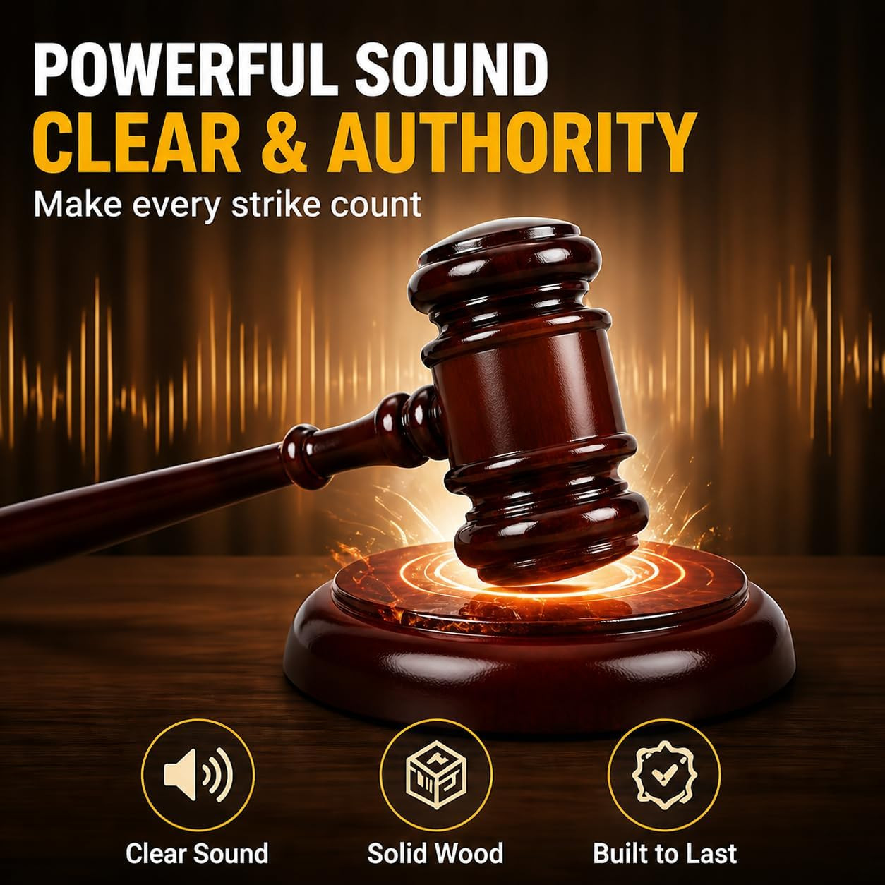 Wooden Gavel and Sound Block Set, 9.8 Inch Judge Gavel with 4.8 Inch Block