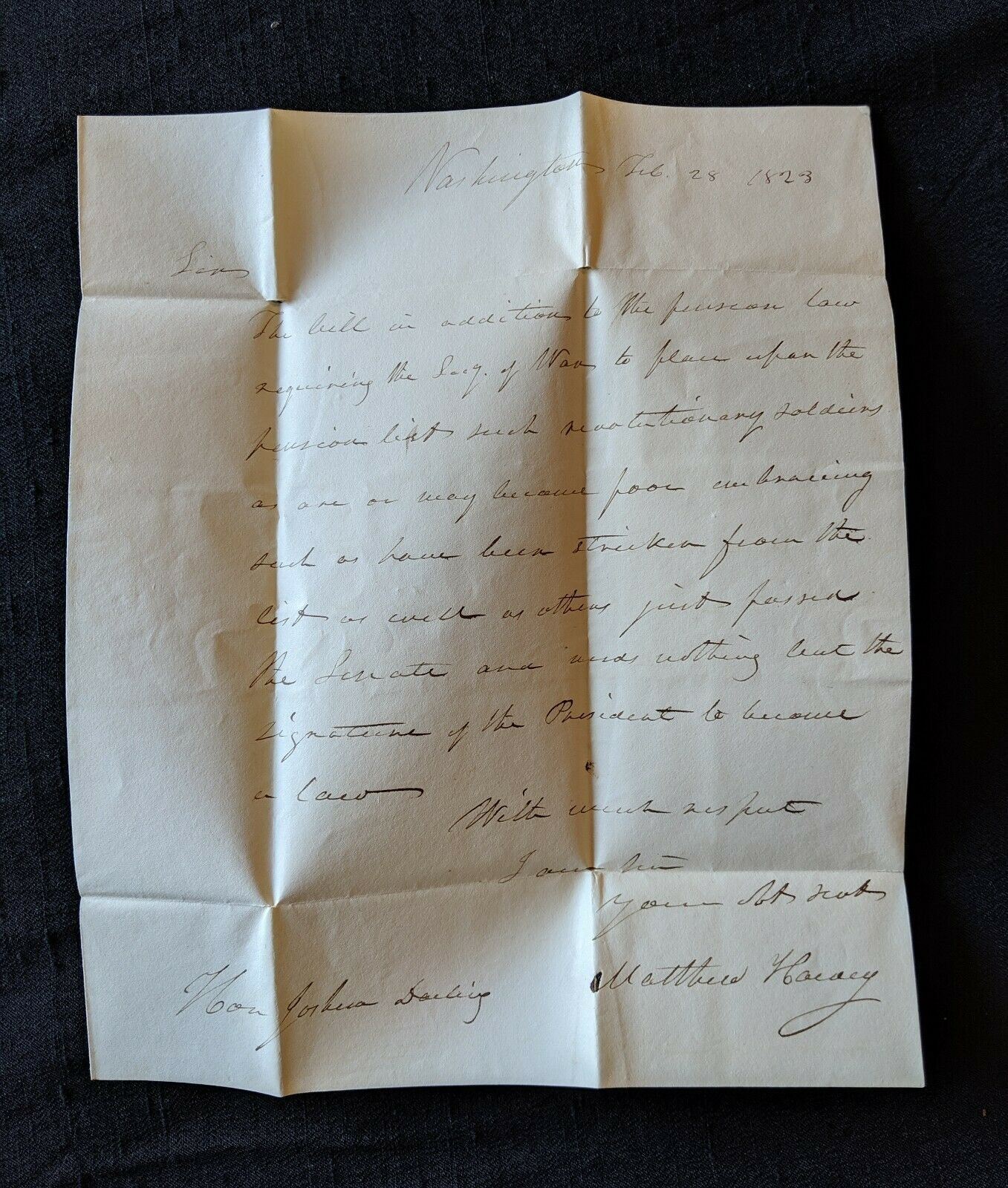 Original 1823 Letter Judge Matthew Harvey NH Revolutionary Pension Law
