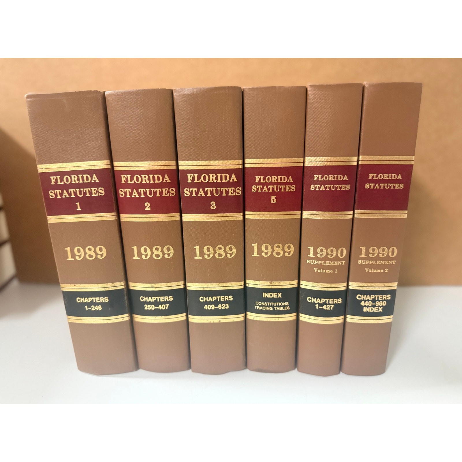Florida Statutes 1989 Set w/ 1990 Supplements Vol 1 & 2 – Volume 1-3, 5