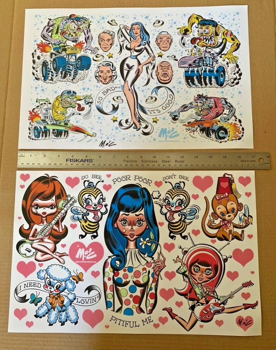 SIGNED TATTOO FLASH Mitch O’Connell 13 SIGNED prints plus promo material PIN-UP