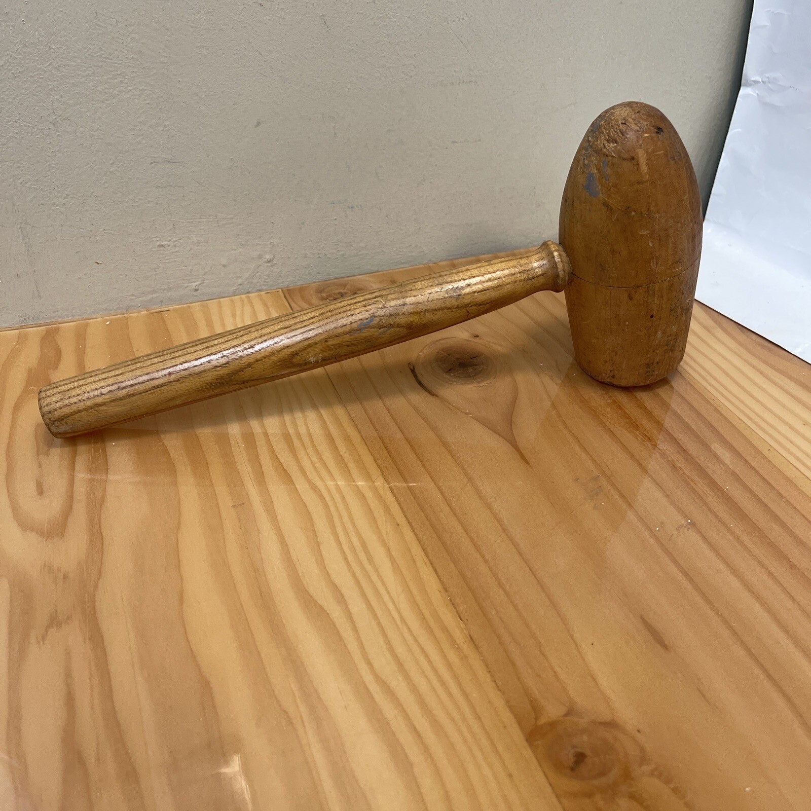 vintage wooden Solid wood mallet w/Round Wood end & Flat End 11” Long