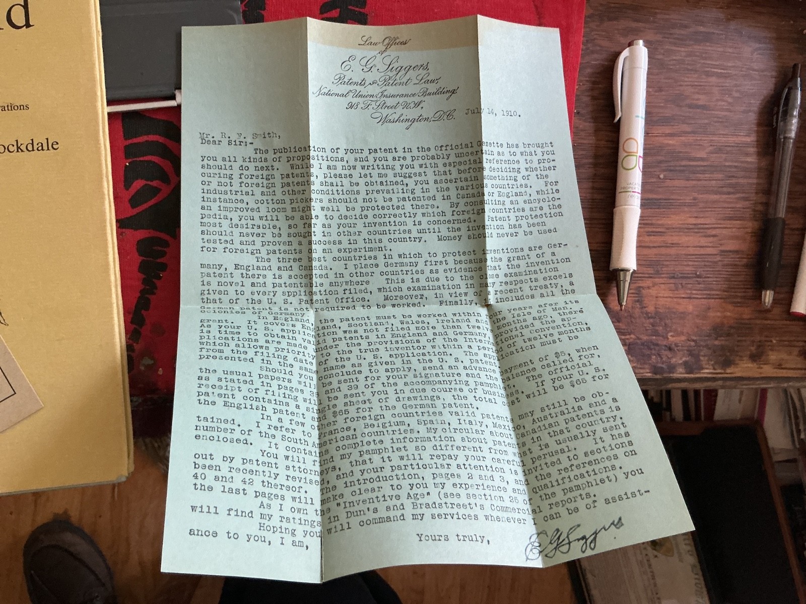 Patent Attorney E.G. Siggers 1910 Packet on International Patent Protection