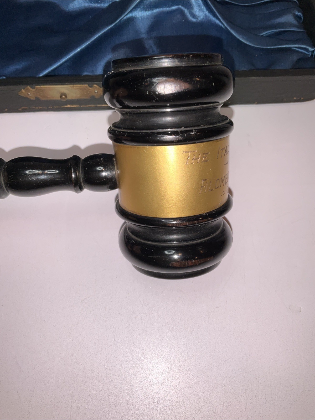 Antique 1926 Presentation Gavel w/ Case Italian Friends Filomeno Sammartino