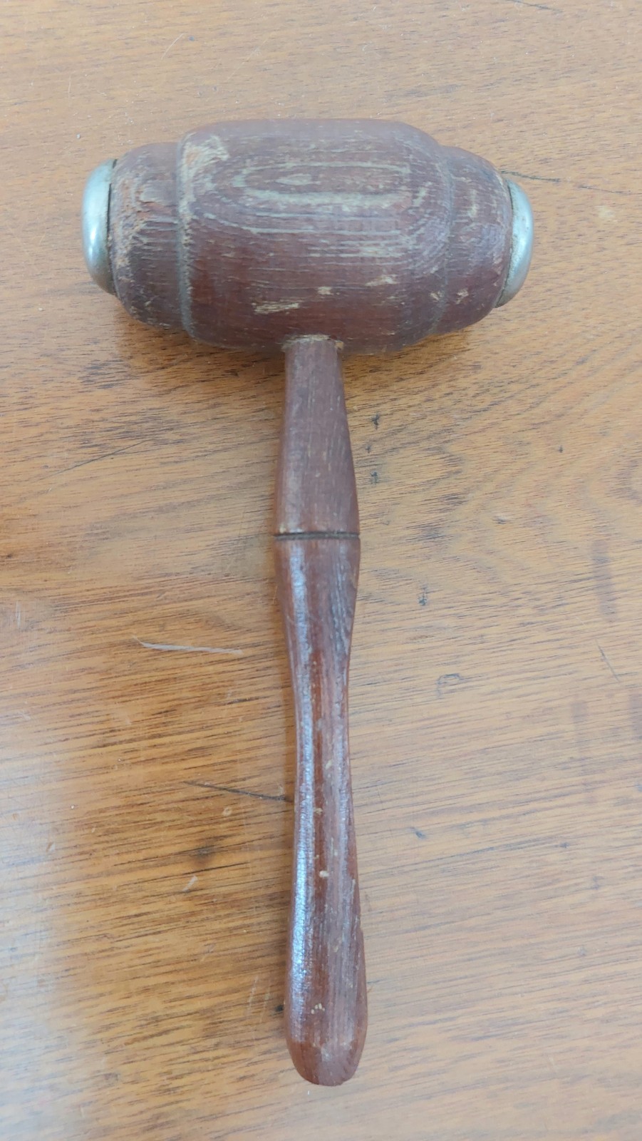 Antique Wooden Gavel Aluminum End Court Judge Auctioneer Vintage Patina