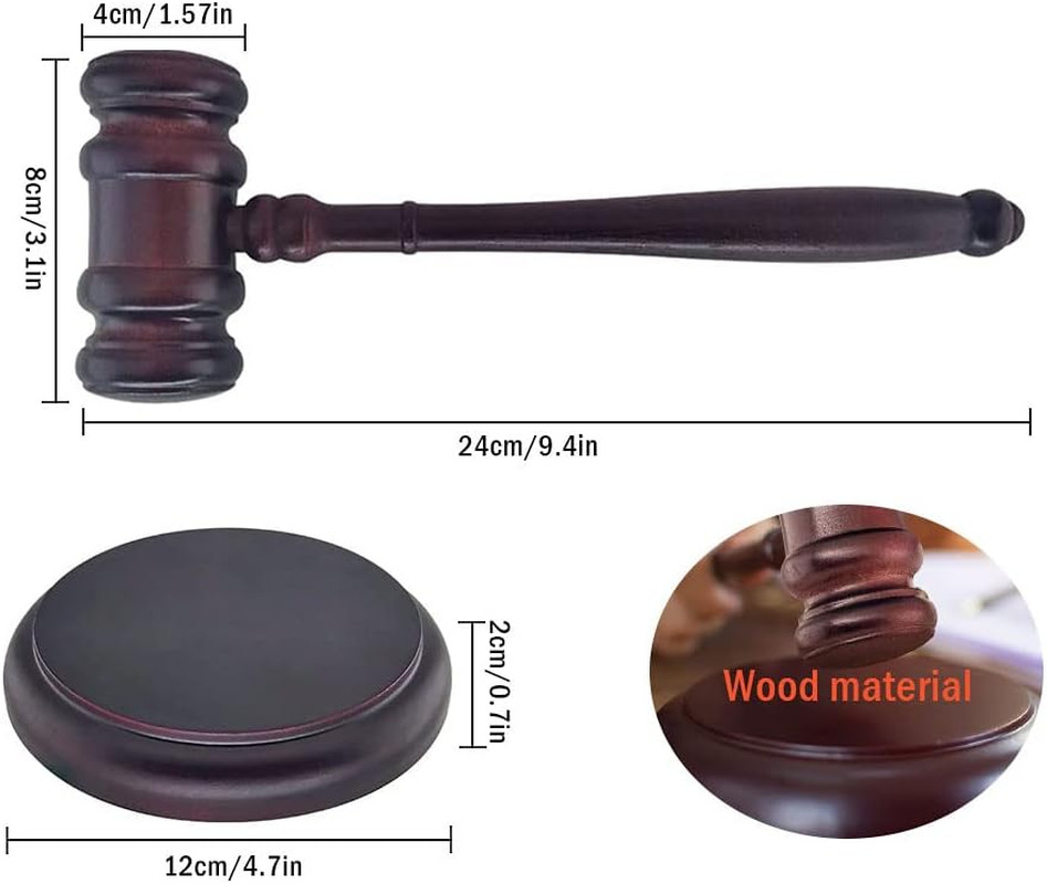 Black Gavel and Block, Handcrafted Wooden Set for Judge, Lawyer, Student, Auctio