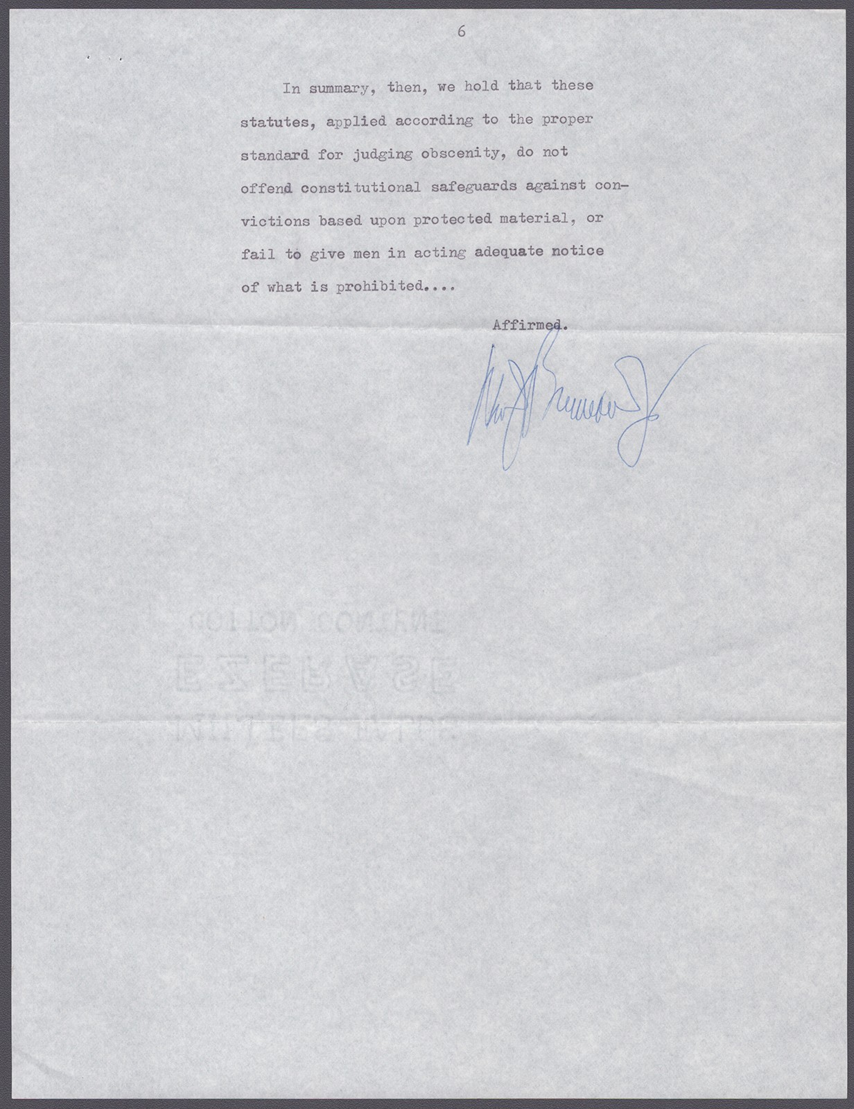 WILLIAM J. BRENNAN JR. – TYPED SYLLABUS SIGNED CIRCA 1977