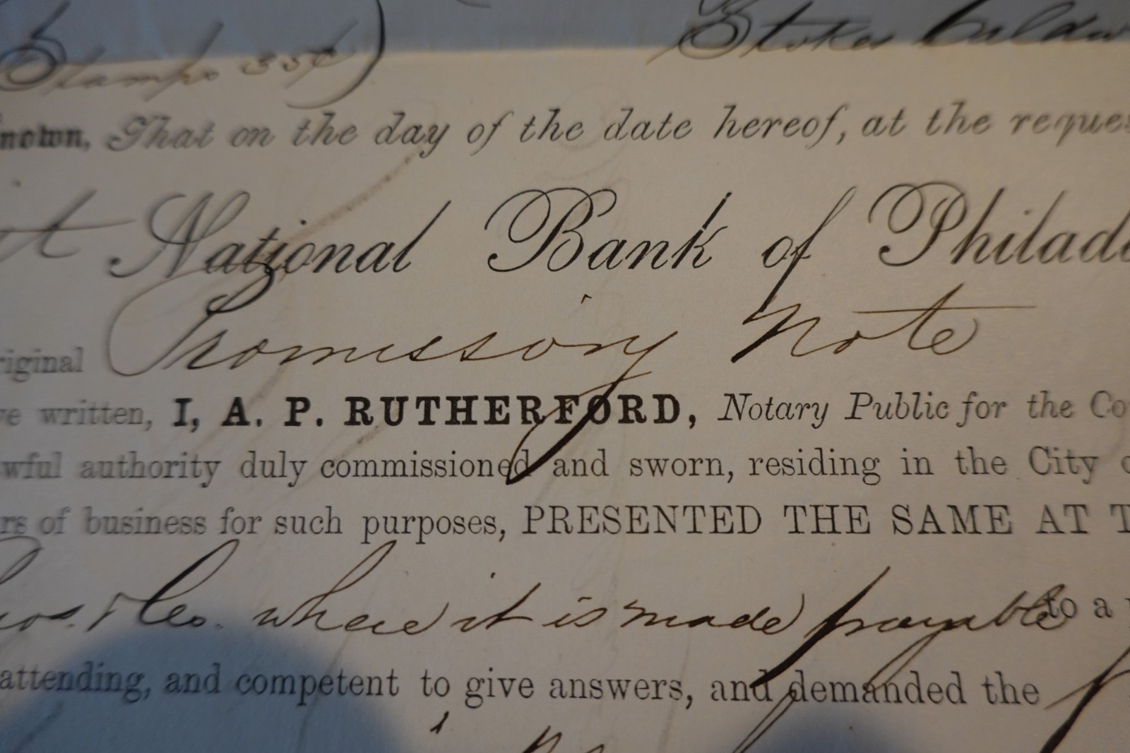 Antique 1871 Notary Public Promissory Note Rutherford with 25 cent stamp