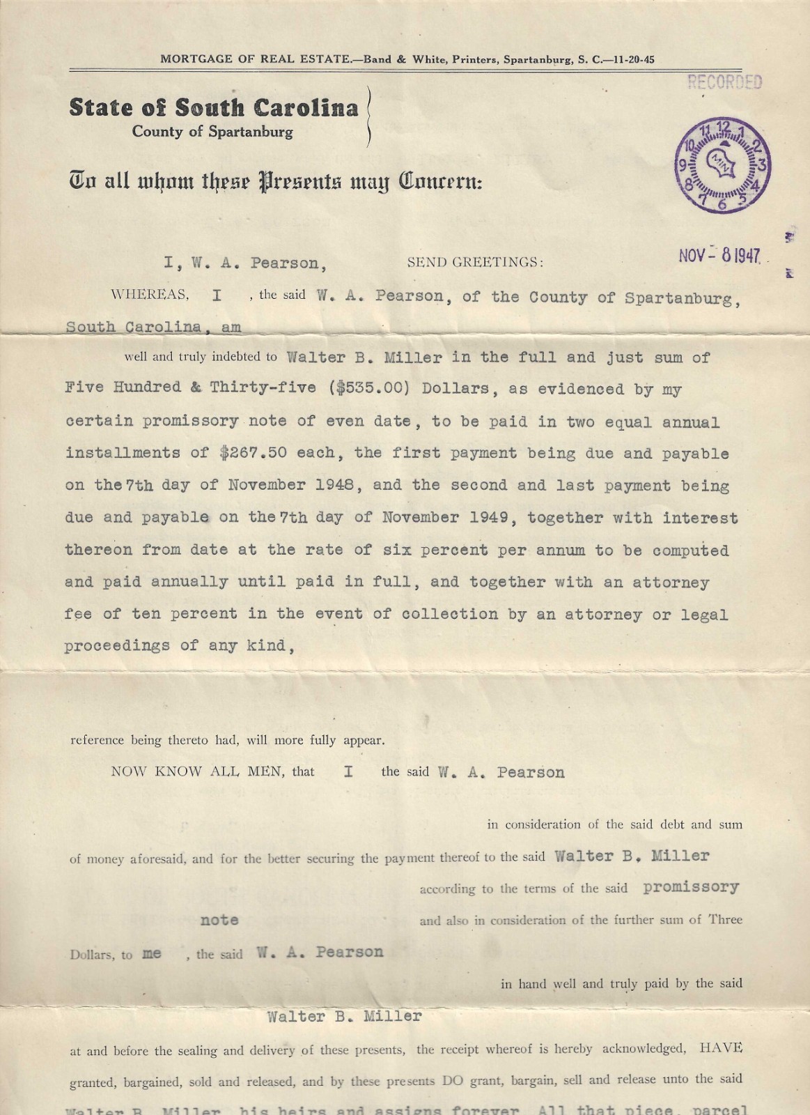 5 Vintage 1911 – 1949 STATE OF SOUTH CAROLINA Legal Documents: Will, Probate,