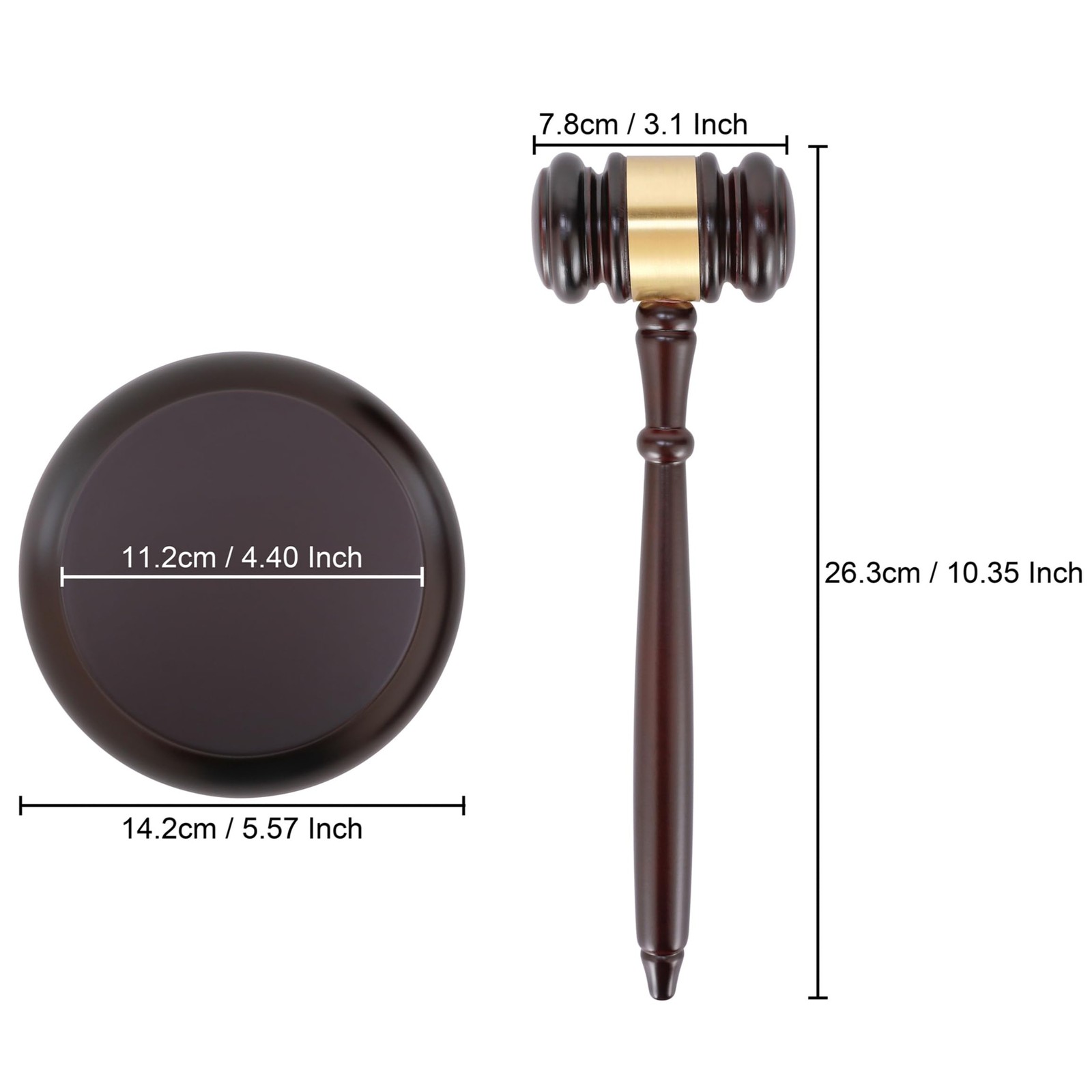 Judge Gavel And Sound Block Set, Wooden Court Auction Hammer, Brown