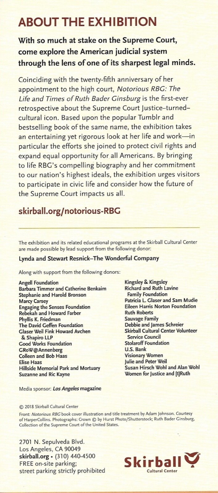 SUPREME COURT JUSTICE RUTH BADER GINSBURG NOTORIOUS RBG EXHIBITION SKIRBALL CTR