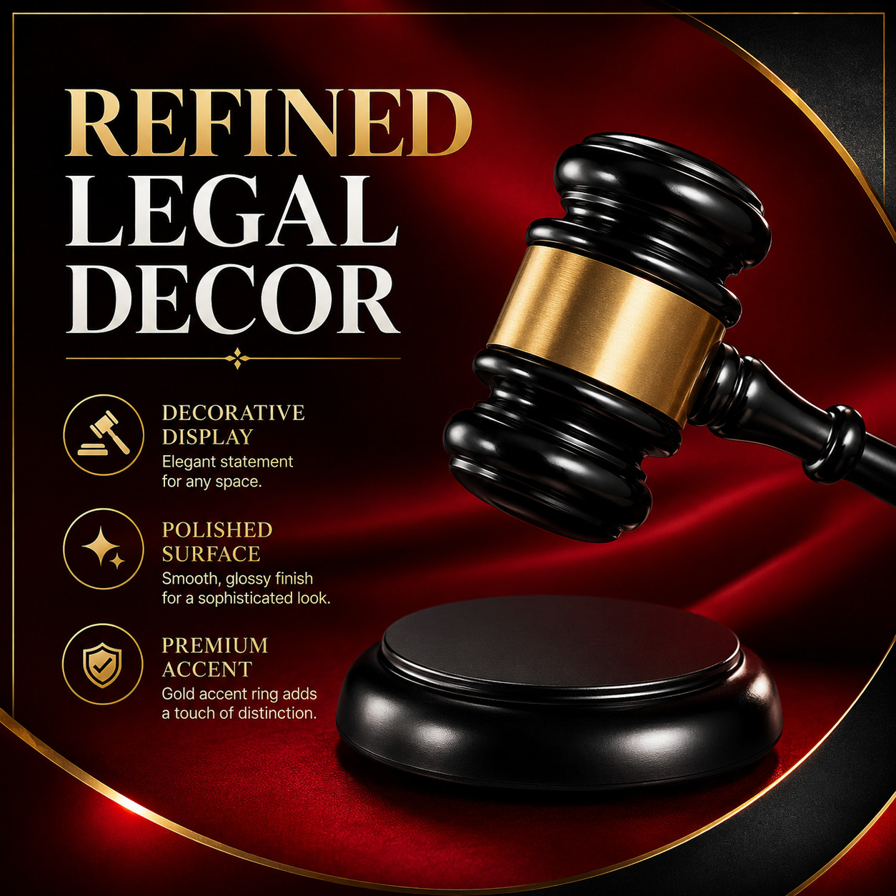 Sophisticated Wooden Gavel Display Set with Decorative Gold Accent Ring Design