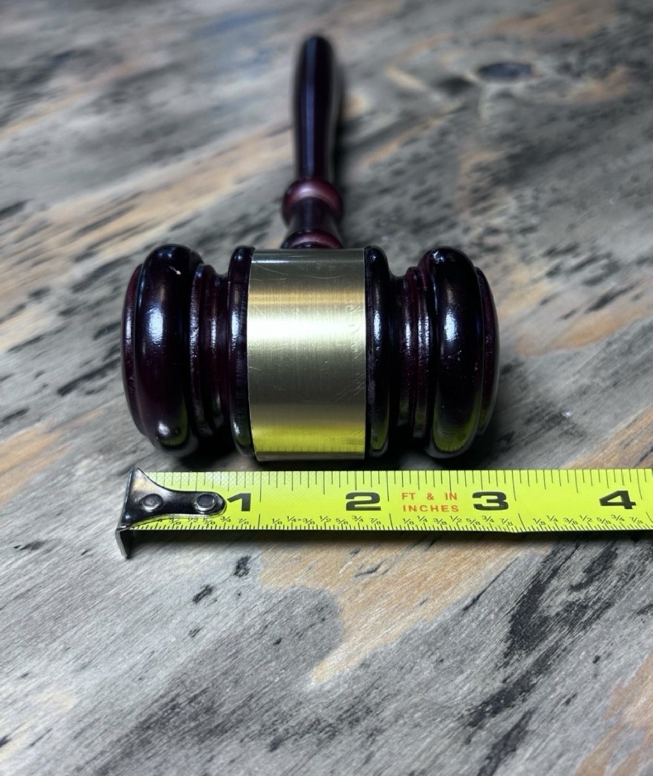 Vintage Wooden Judge Gavel with Gold Band – Deep Mahogany