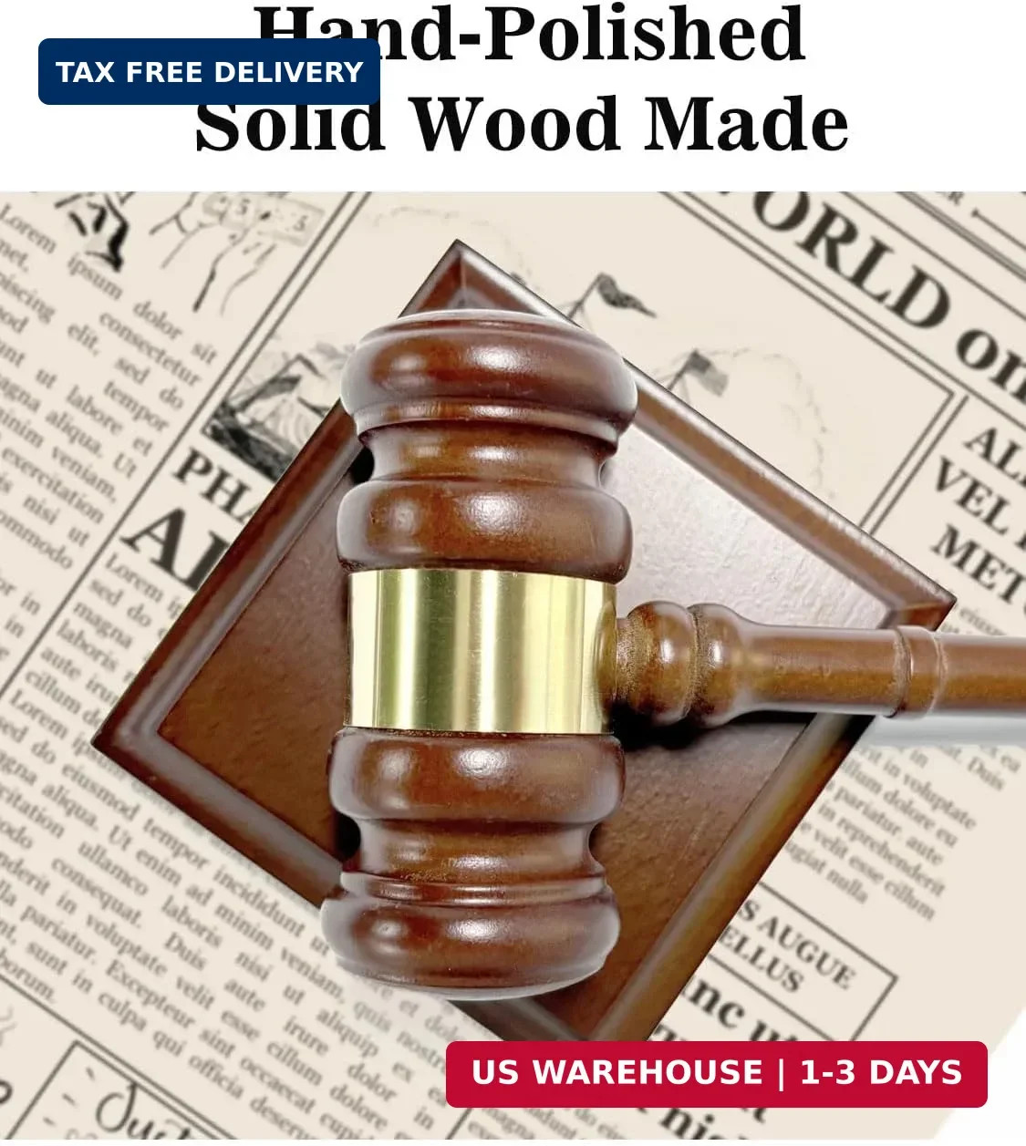 Perfect Desk Accessory, Wooden Gavel and Sound Block Set for Lawyers, Judges, Ch