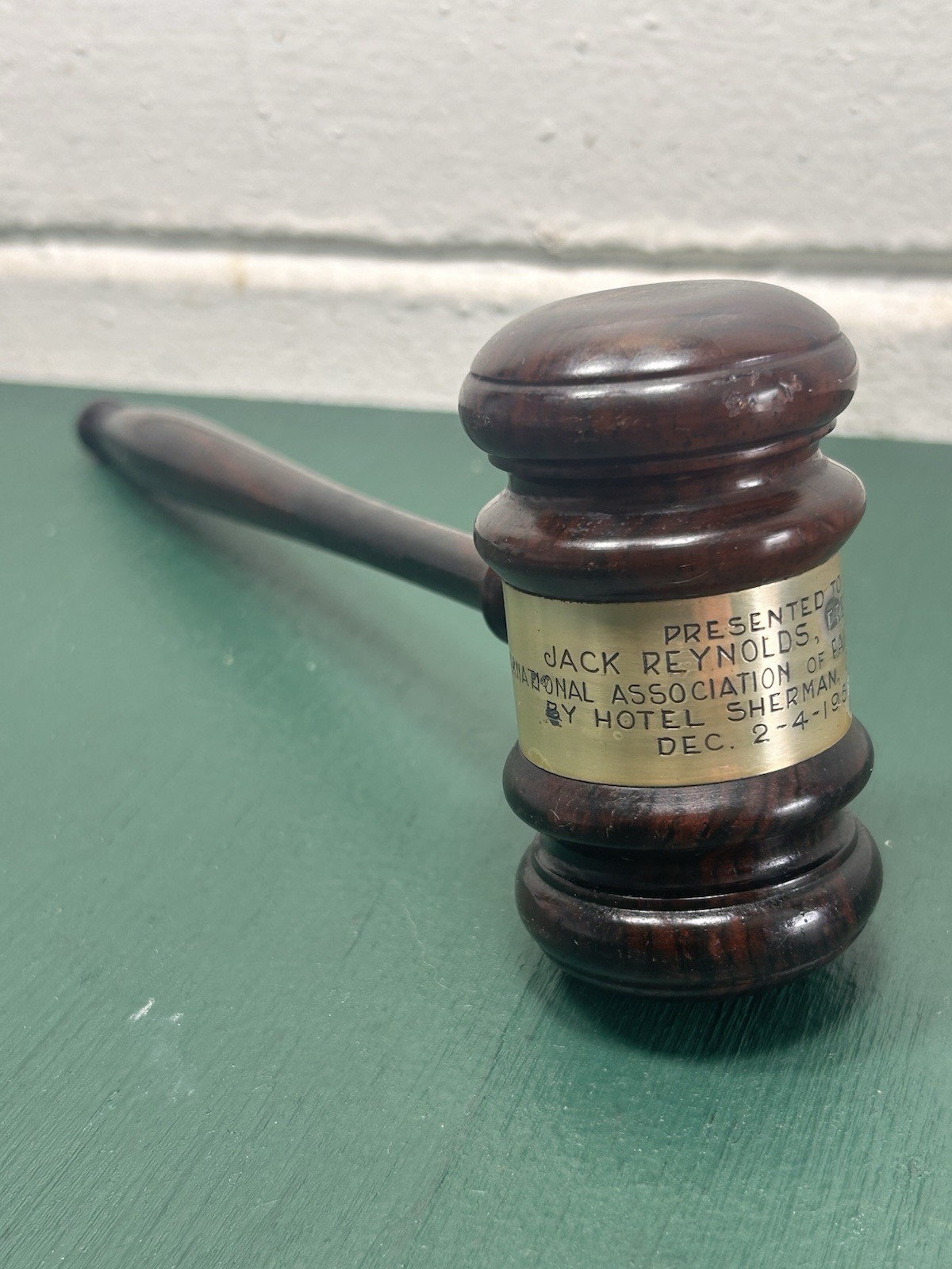 1957 WOODEN GAVEL from the HOTEL SHERMAN Chicago Jack Reynolds