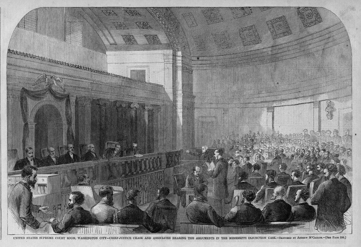 JUDGE LAWYER UNITED STATES SUPREME COURT ROOM INJUNCTION CASE RECONSTRUCTION
