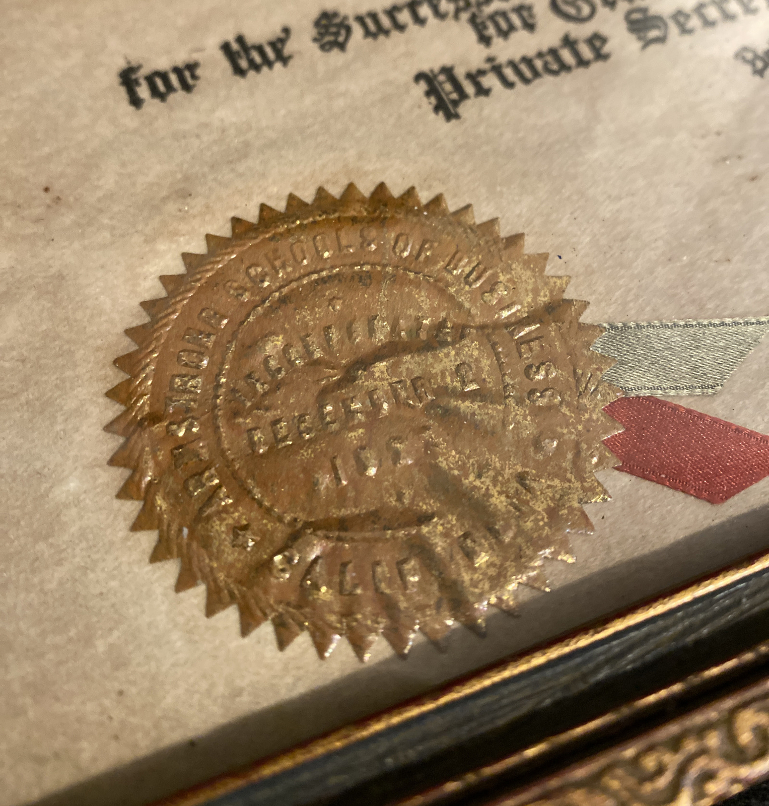 Antique Armstrong College Diploma Seal Signed Original Gold Framed Calligraphy