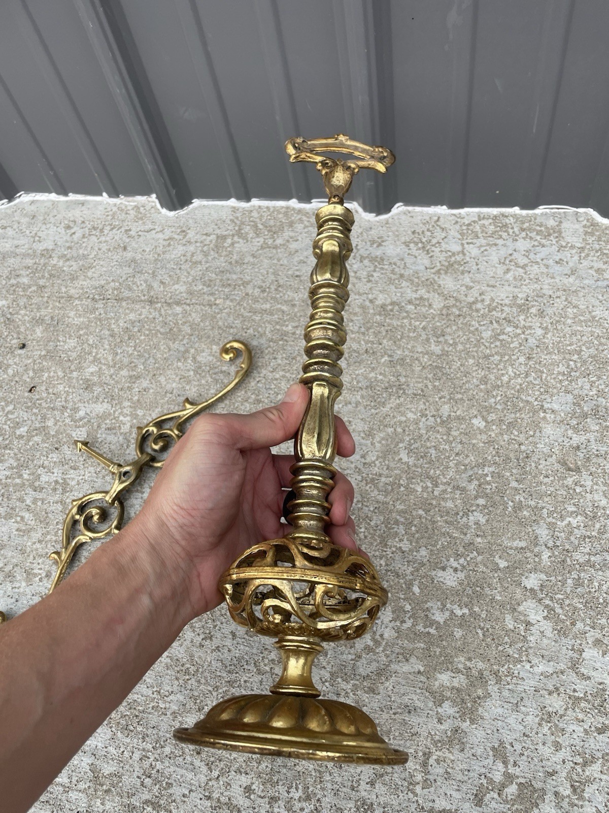 Vintage Cast Metal Arms of Justice Scale Ornate Brass Tone Project For Parts NL